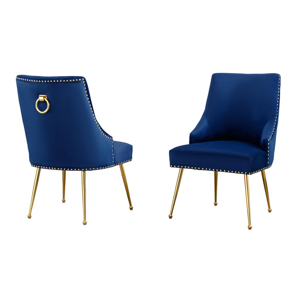 Navy blue chairs with gold base and nail head trim (SET OF 2). Picture 1