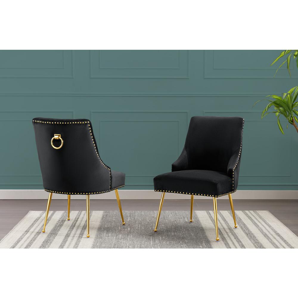 Black chairs with gold base and nail head trim (SET OF 2). Picture 2