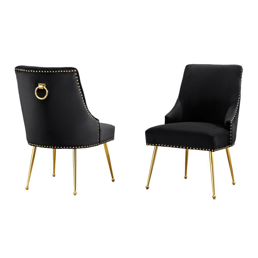 Black chairs with gold base and nail head trim (SET OF 2). Picture 1