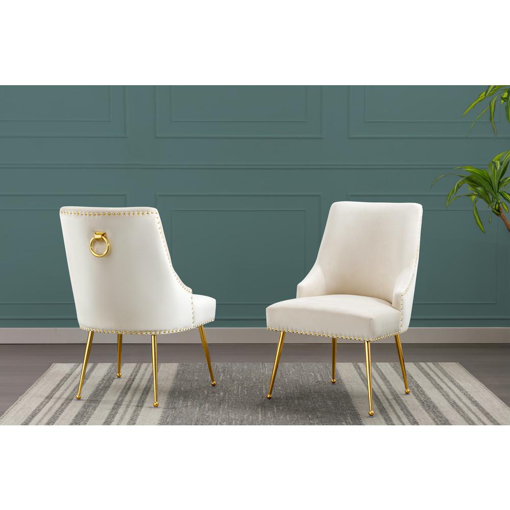 Cream chairs with gold base and nail head trim (SET OF 2). Picture 2