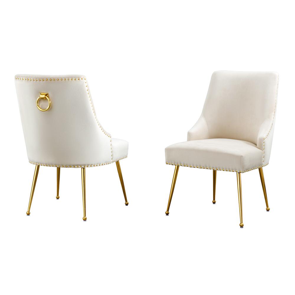 Cream chairs with gold base and nail head trim (SET OF 2). Picture 1