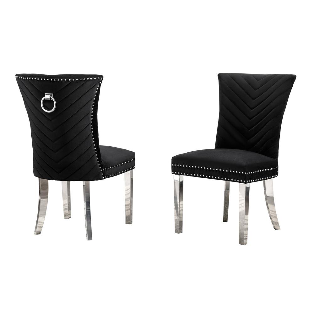 Black velvet side chairs with silver base (SET OF 2). Picture 1