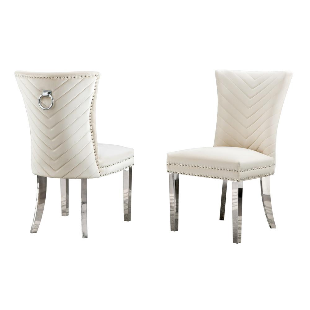 Cream velvet side chairs with silver base (SET of 2). Picture 1