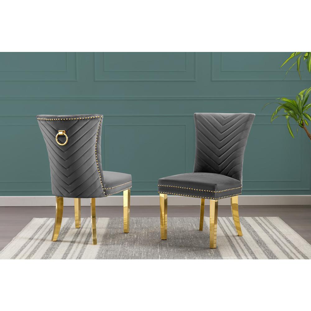 Dark Gray velvet side chairs with gold base (SET OF 2). Picture 2