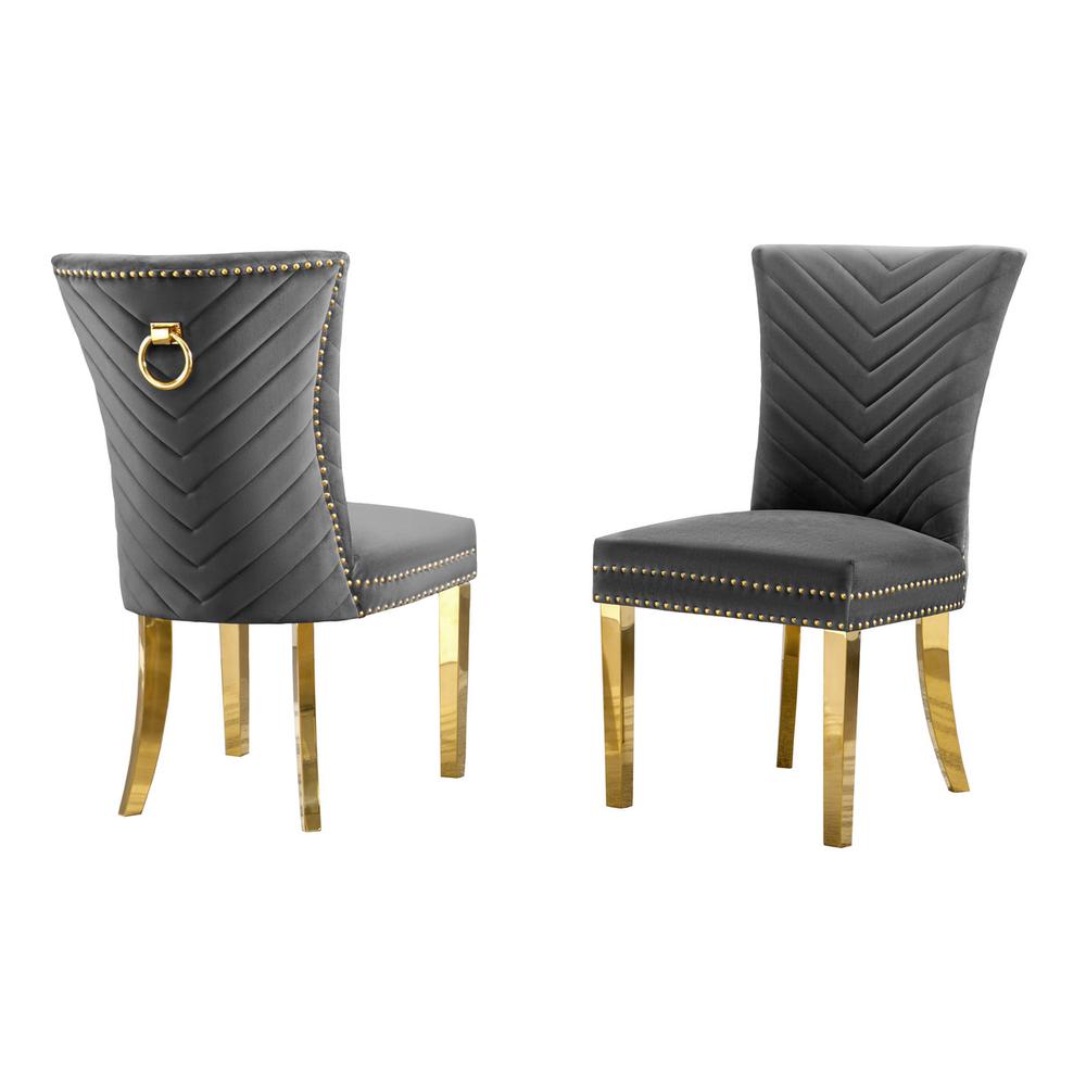 Dark Gray velvet side chairs with gold base (SET OF 2). Picture 1
