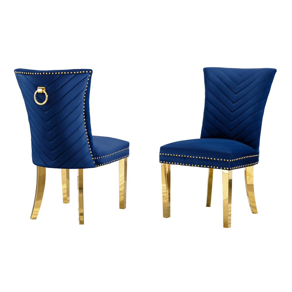 Navy Blue velvet side chairs with gold base (SET OF 2). Picture 1