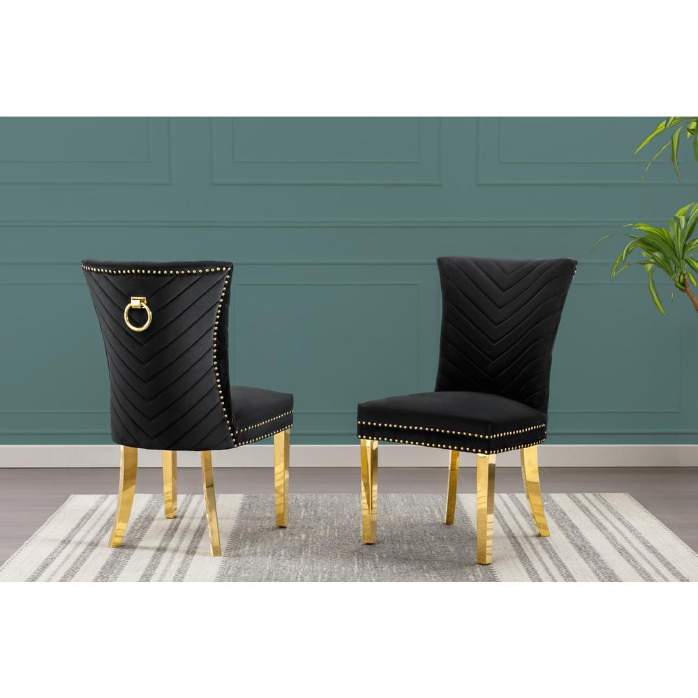 Black velvet side chairs with gold base (SET OF 2). Picture 2