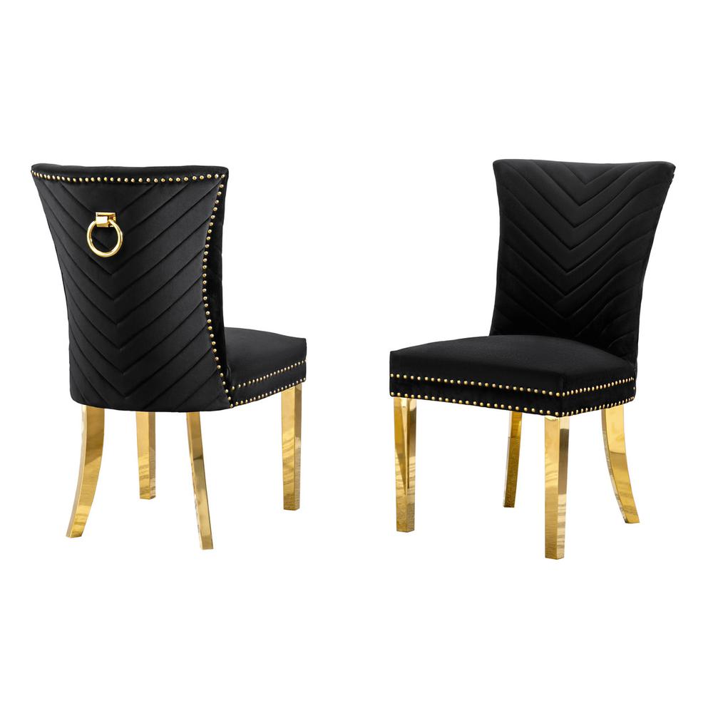 Black velvet side chairs with gold base (SET OF 2). Picture 1