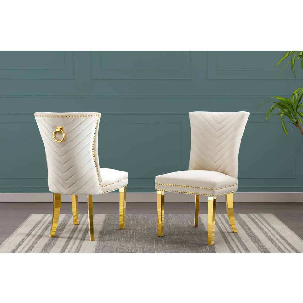 Cream velvet side chairs with gold base (SET OF 2). Picture 2