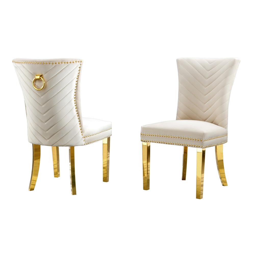 Cream velvet side chairs with gold base (SET OF 2). Picture 1