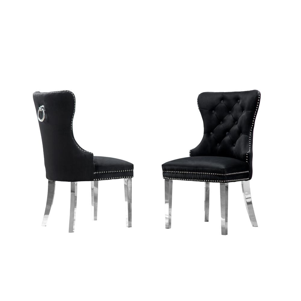Velvet Tufted Dining Chair, Stainless Steel Legs (Set of 2) - Black. Picture 2