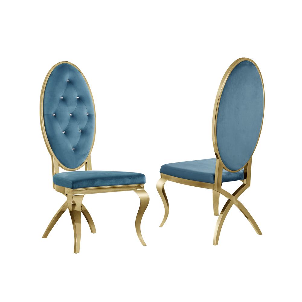 Velvet Side Chair Set of 2, Stainless Steel Gold Legs, Teal. Picture 2