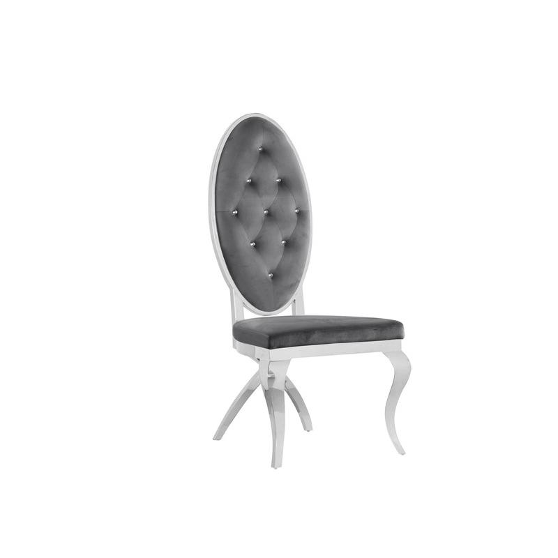Velvet Side Chair Set of 2, Stainless Steel, Dark grey. Picture 1