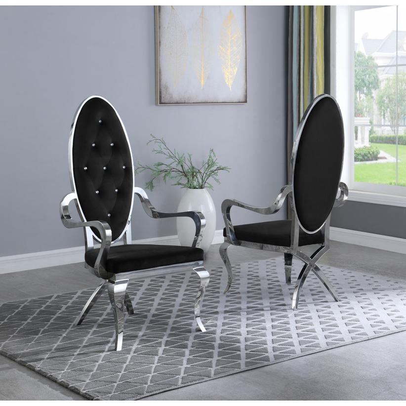 Velvet Side Arm Chair Set of 2, Stainless Steel, Black. Picture 2
