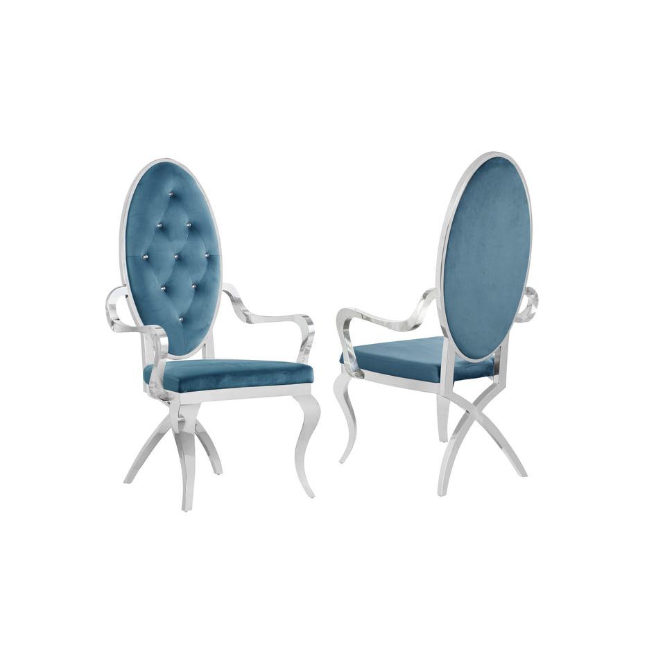 Velvet Arm Chair Set of 2, Stainless Steel, Teal. The main picture.