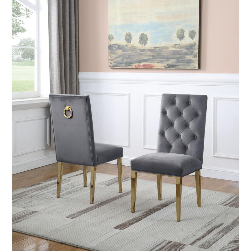 Dark Grey Velvet Tufted Side Chair Set of 2. Picture 1