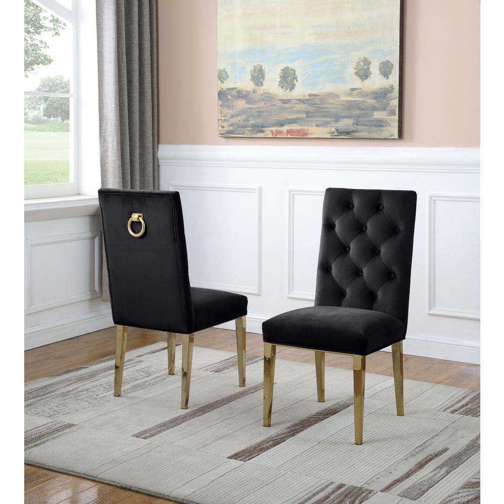 Black Velvet Tufted Side Chair Set of 2. Picture 1