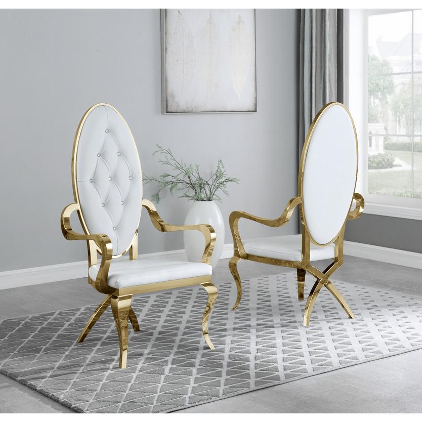 Faux Leather Arm Chair Set of 2, Stainless Steel Gold Legs, White. Picture 2