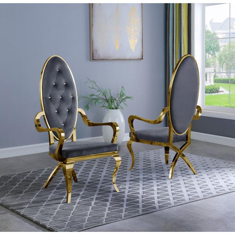 Velvet Arm Chair Set of 2, Stainless Steel Gold Legs, Dark grey. Picture 2
