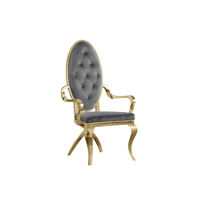 Velvet Arm Chair Set of 2, Stainless Steel Gold Legs, Dark grey. Picture 1