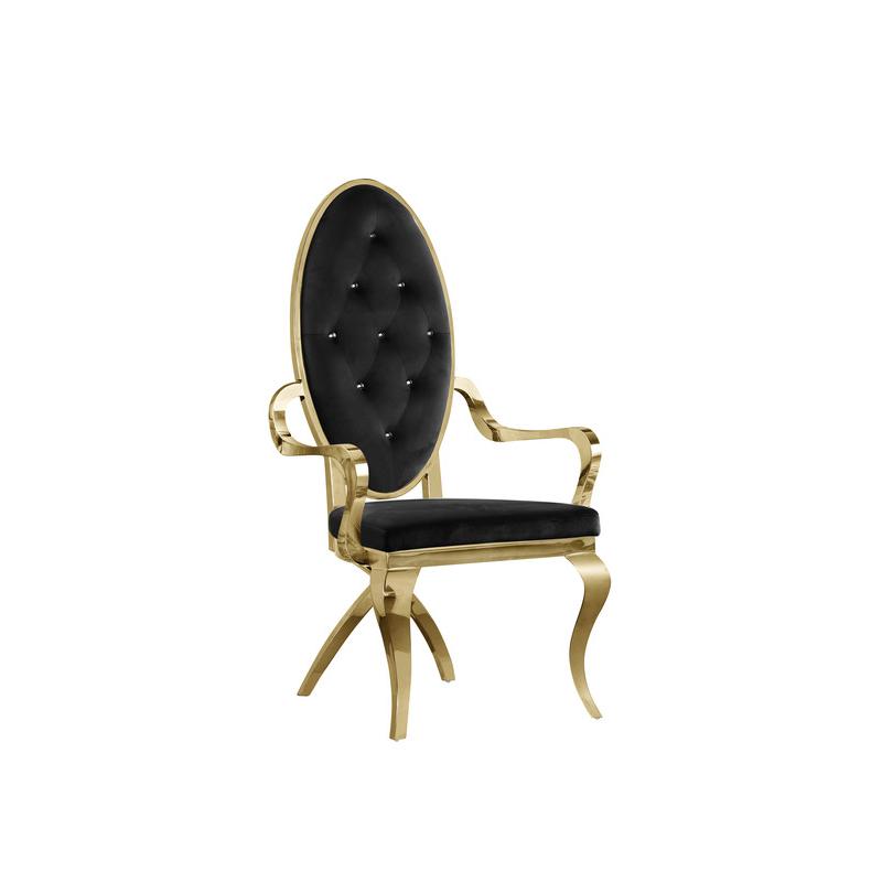 Velvet Side Arm Chair Set of 2, Stainless Steel Gold Legs, Black. Picture 1