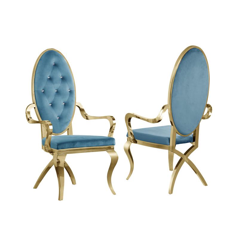 Velvet Arm Chair Set of 2, Stainless Steel Gold Legs, Teal. The main picture.