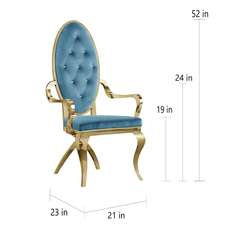 Velvet Arm Chair Set of 2, Stainless Steel Gold Legs, Teal. Picture 2