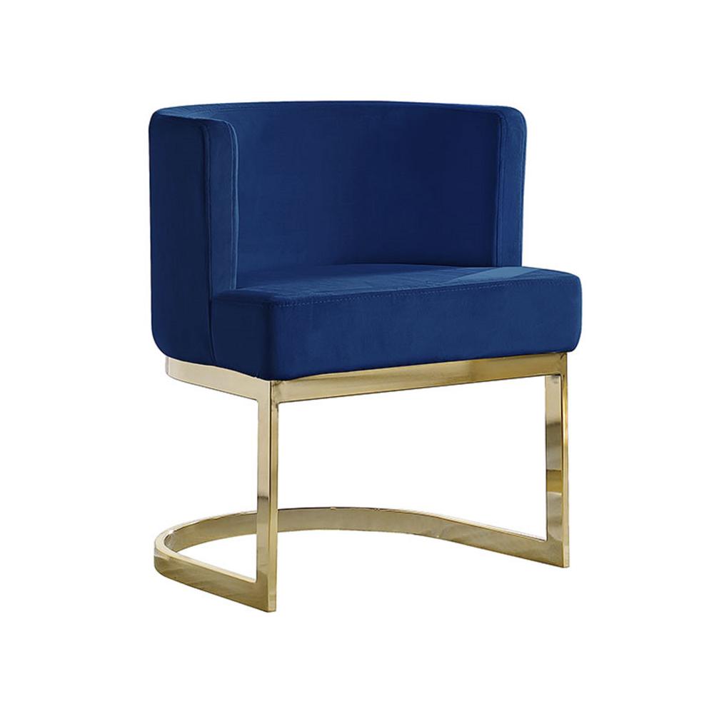 Navy Blue Velvet Side Chair with Gold, Chrome Base - Single. The main picture.