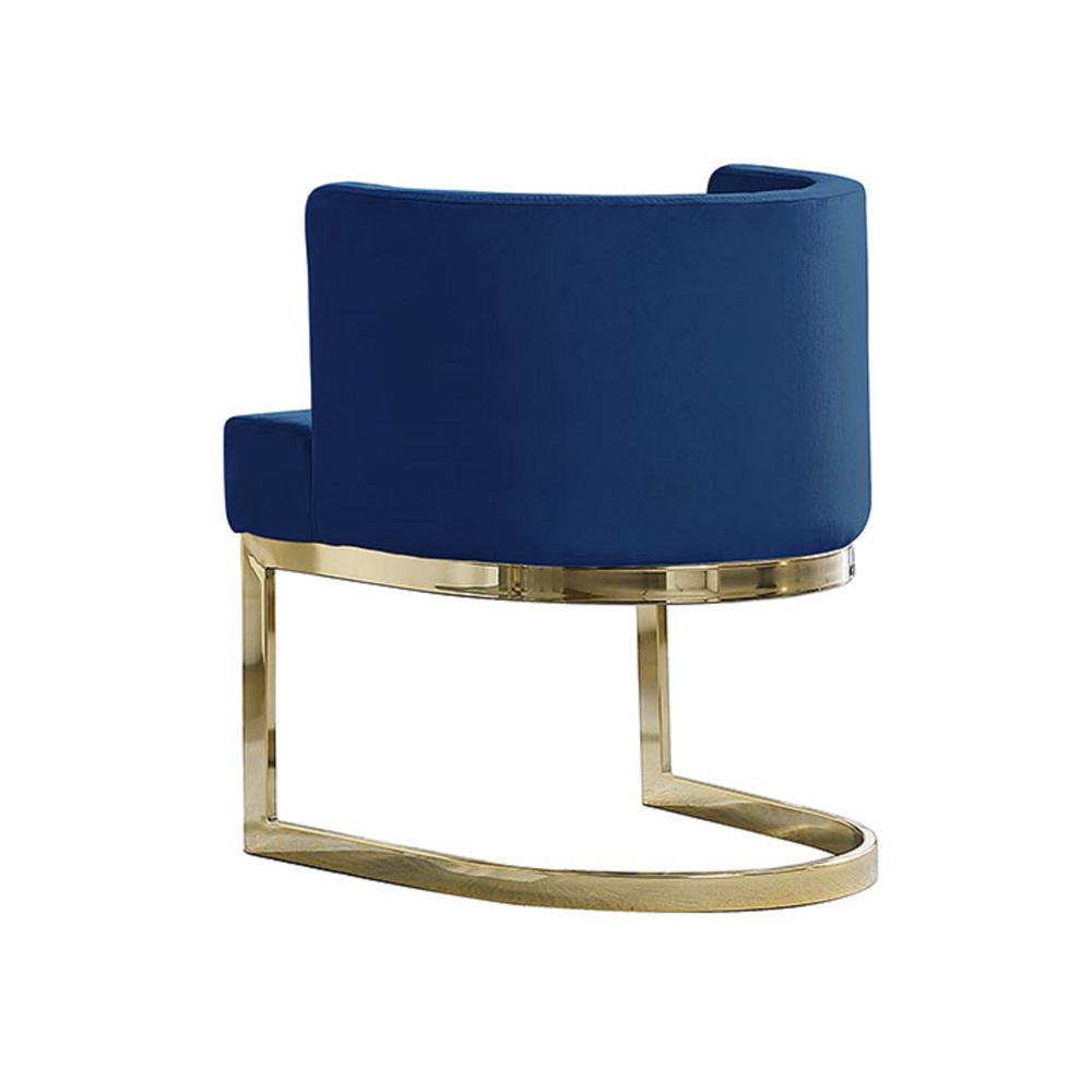 Navy Blue Velvet Side Chair with Gold, Chrome Base - Single. Picture 2