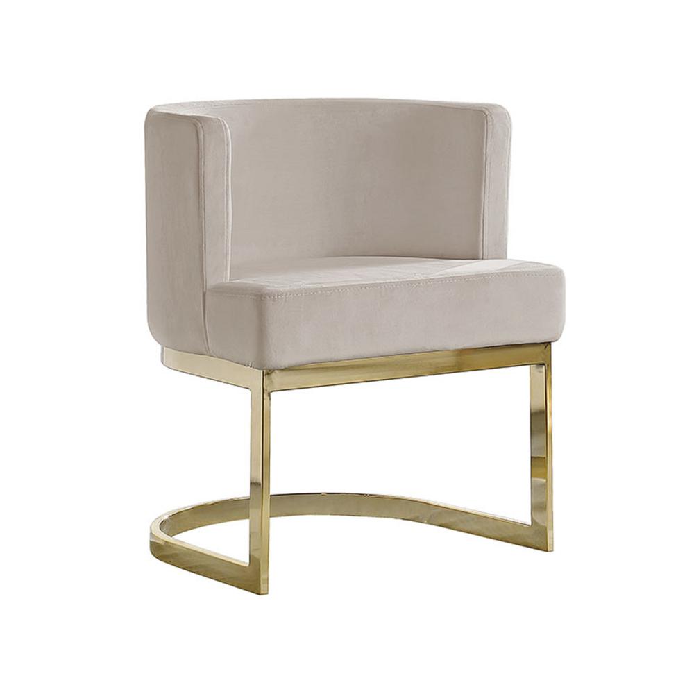 Beige Velvet Side Chair with Gold, Chrome Base - Single. Picture 1