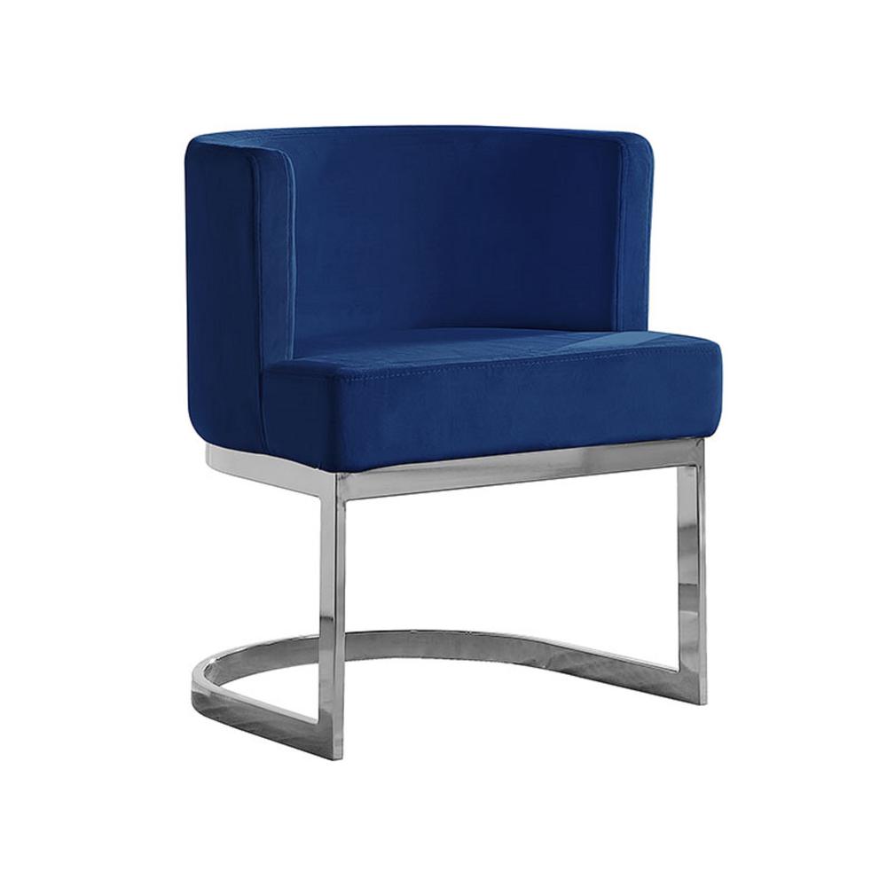 Navy Blue Velvet Side Chair with Silver, Chrome Base - Single. Picture 2
