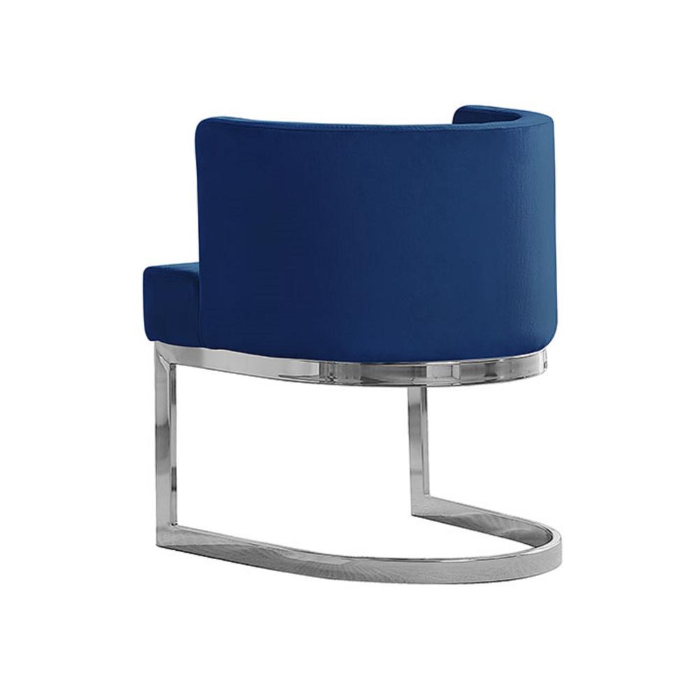 Navy Blue Velvet Side Chair with Silver, Chrome Base - Single. Picture 3