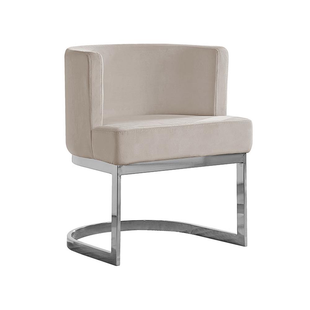Beige Velvet Side Chair with Silver, Chrome Base - Single. Picture 2