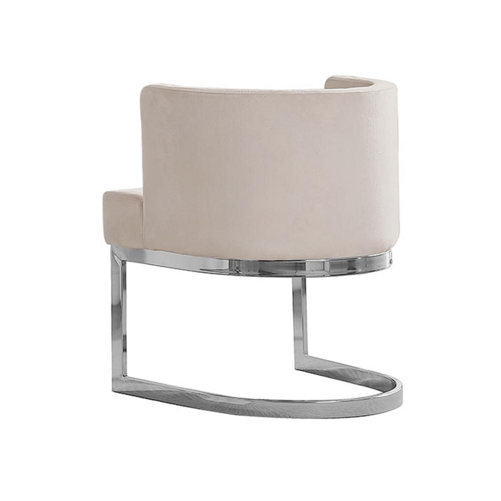 Beige Velvet Side Chair with Silver, Chrome Base - Single. Picture 3