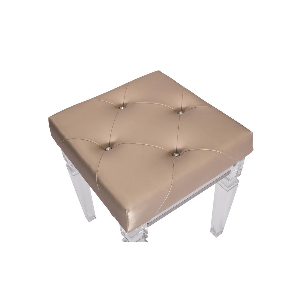 18" Vanity Stool Tufted Faux Crystal, Champagne Color & Acrylic Legs. Picture 2