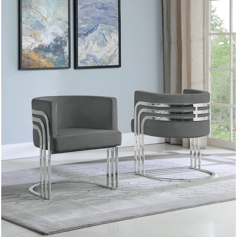 Single Velvet Barrel Chair, Chrome Legs, Dark Grey. Picture 2