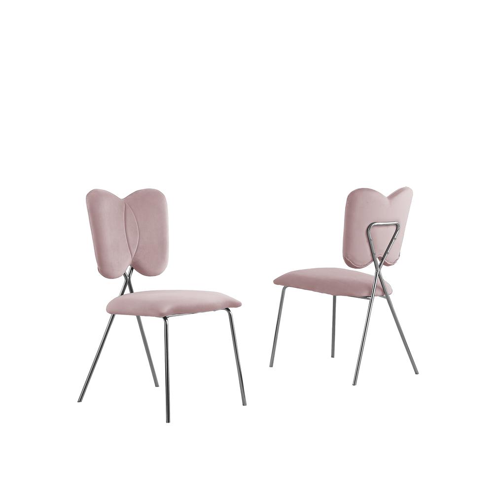 Set of 4, Pink Velvet Guest Side Chair with Wingback, Chrome. Picture 1