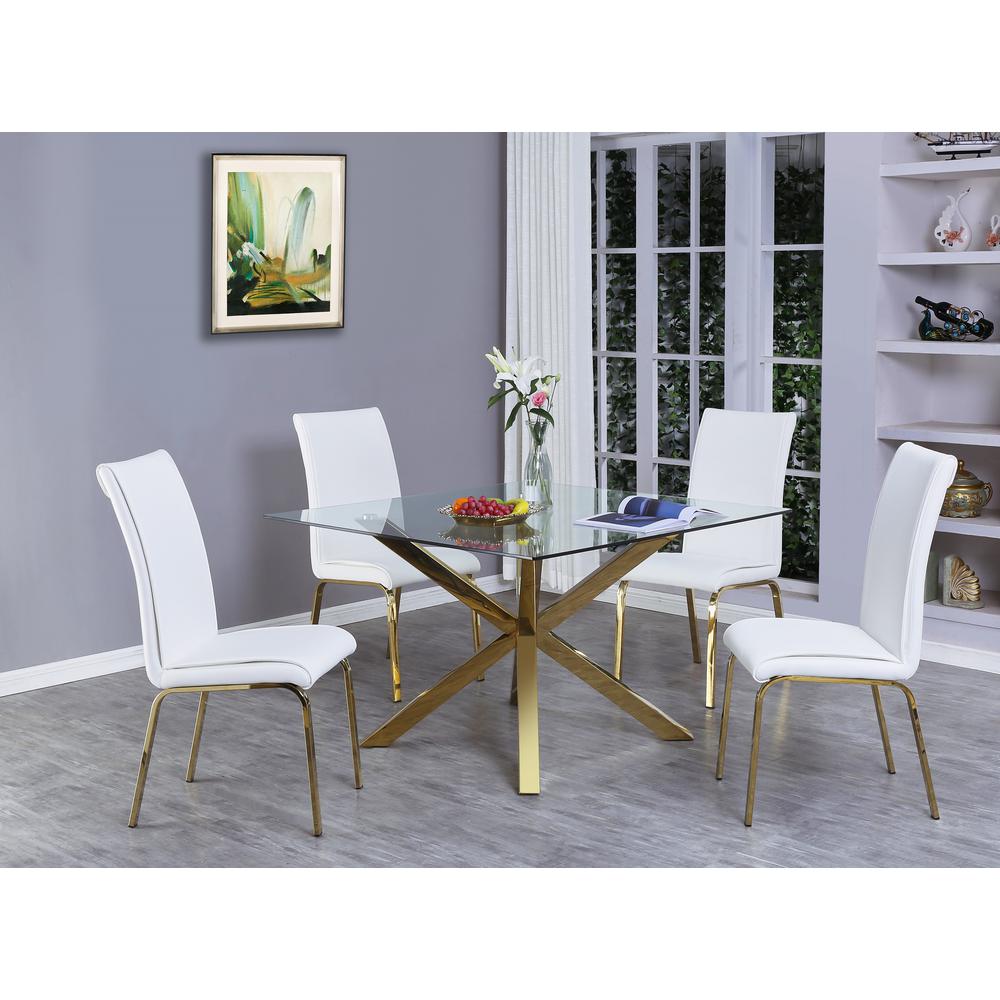 Classic 5pc Dining Set with Glass Top Dining Table & Faux Leather Side Chairs. White.. Picture 1