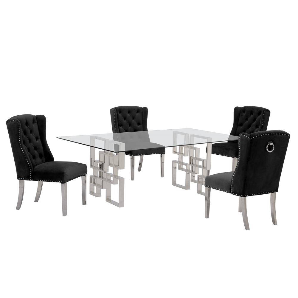 Stainless Steel 5 Piece Dining Set, Velvet Chairs - Black Color 714. Picture 3