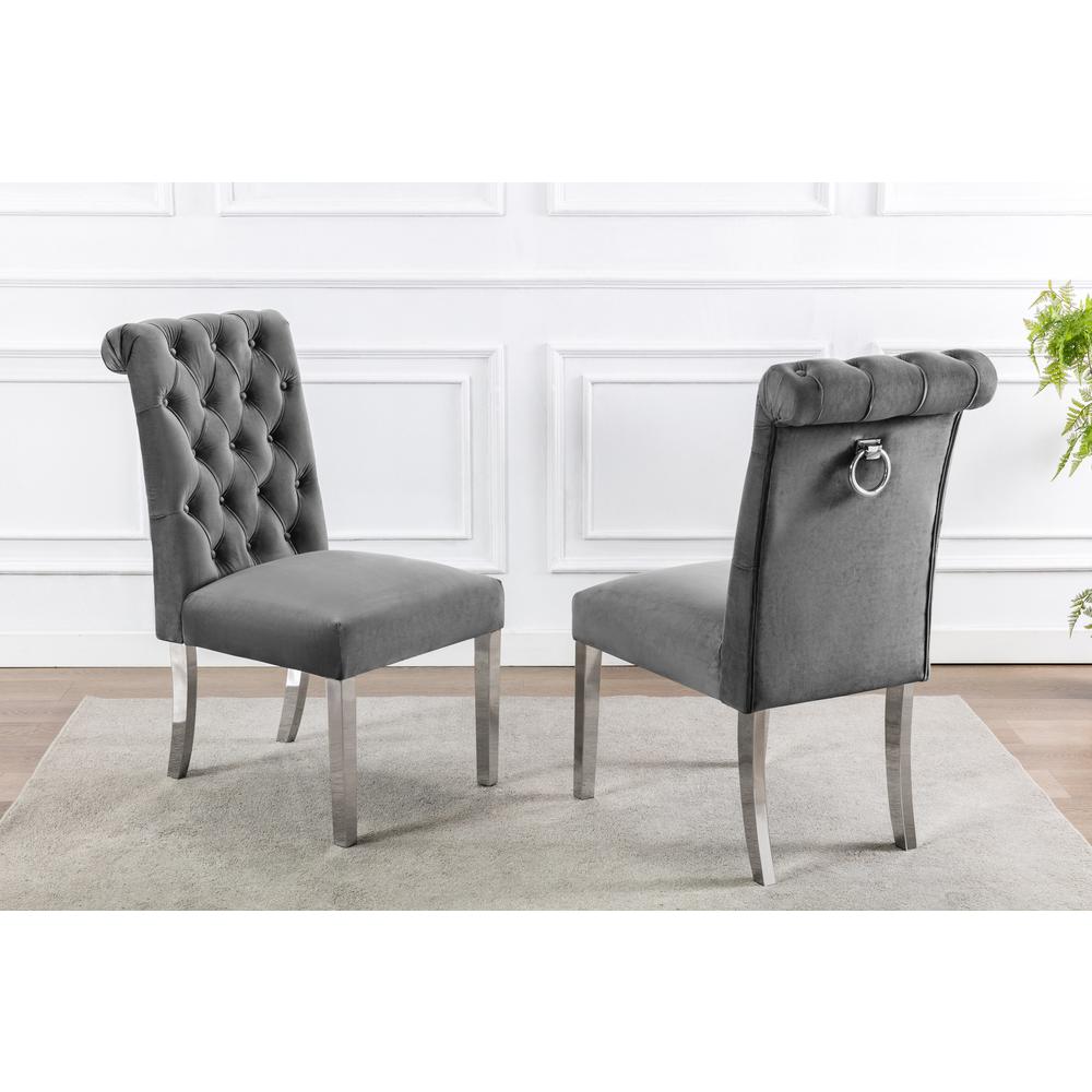 Tufted Velvet Upholstered Side Chairs, 4 Colors to Choose (Set of 2) - Dark grey 529. The main picture.