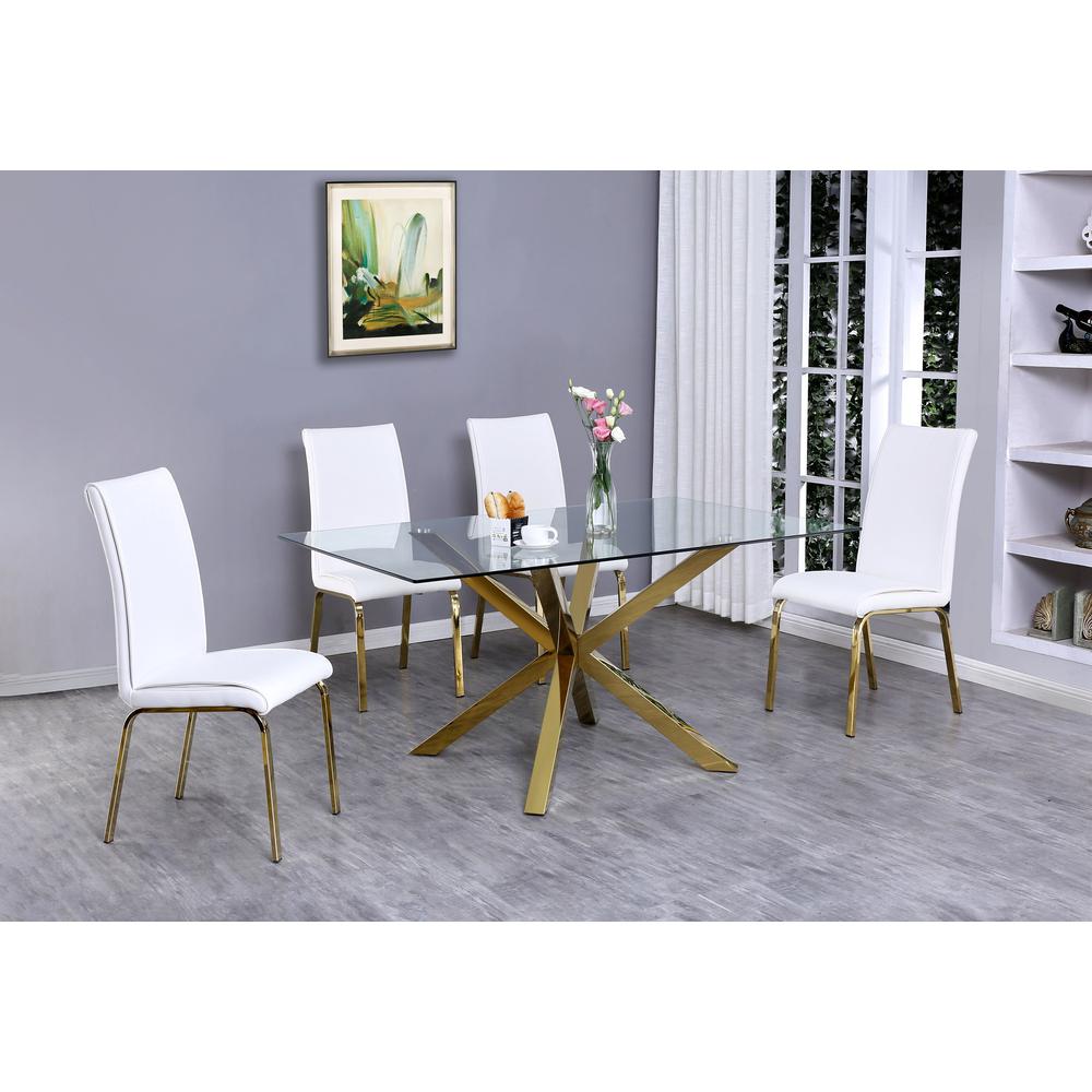 Classic 5pc Dining Set with Glass Top Dining Table and Faux Leather Side Chairs. Picture 1