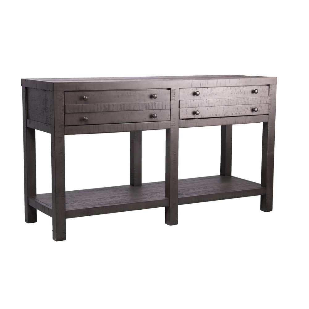 Rustic Style Console Table with Shelf and 2-Drawer Storage, Rustic Dark Grey. Picture 1
