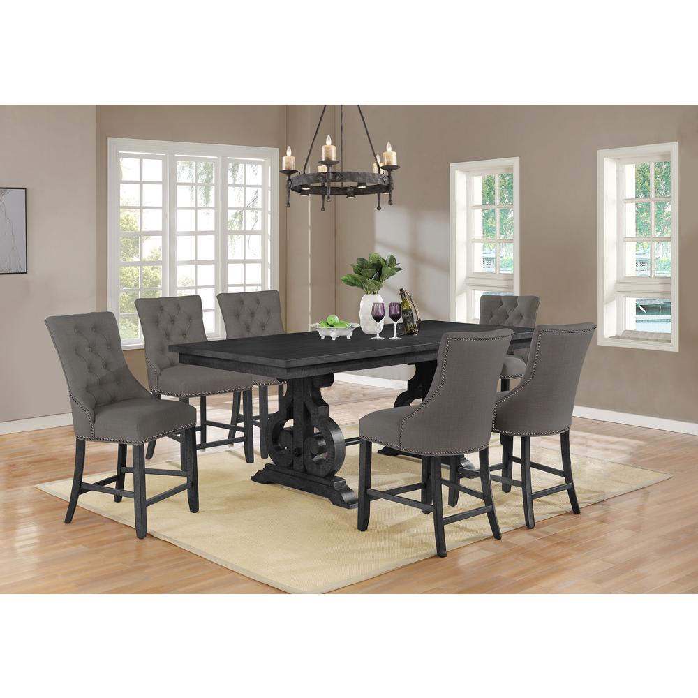 7pc Counter Height Extendable Dining Set, 6 Chairs in Dark Grey, Table w/Center 18" Leaf. Picture 1