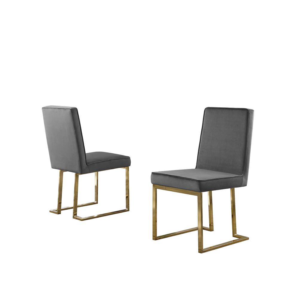 Dark Grey Velvet Upholstered Dining Side Chairs, Chrome Gold Base, Set of 2. Picture 1