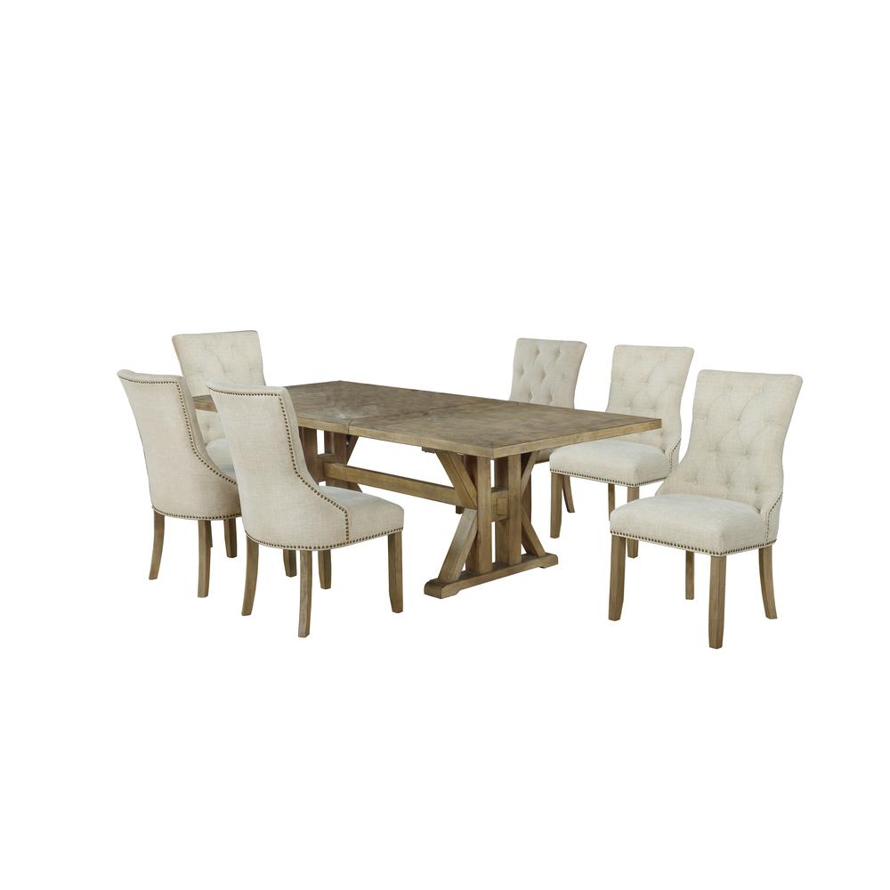 Classic 7pc Dining Set with Extendable Dining Table w/Center 24" Leaf and Uph Side Chairs Tufted & Nailhead Trim, Beige. Picture 1