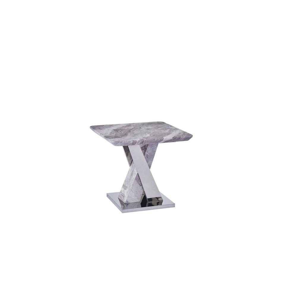 White Faux Marble End Table w/Stainless Steel X-Base. Picture 2