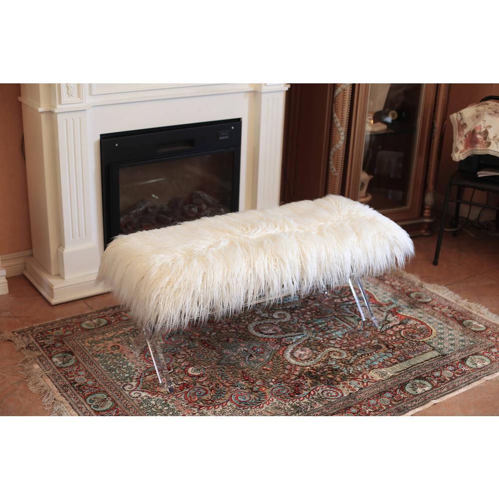 Fur bench/Ottoman with Acrylic Legs.. Picture 2