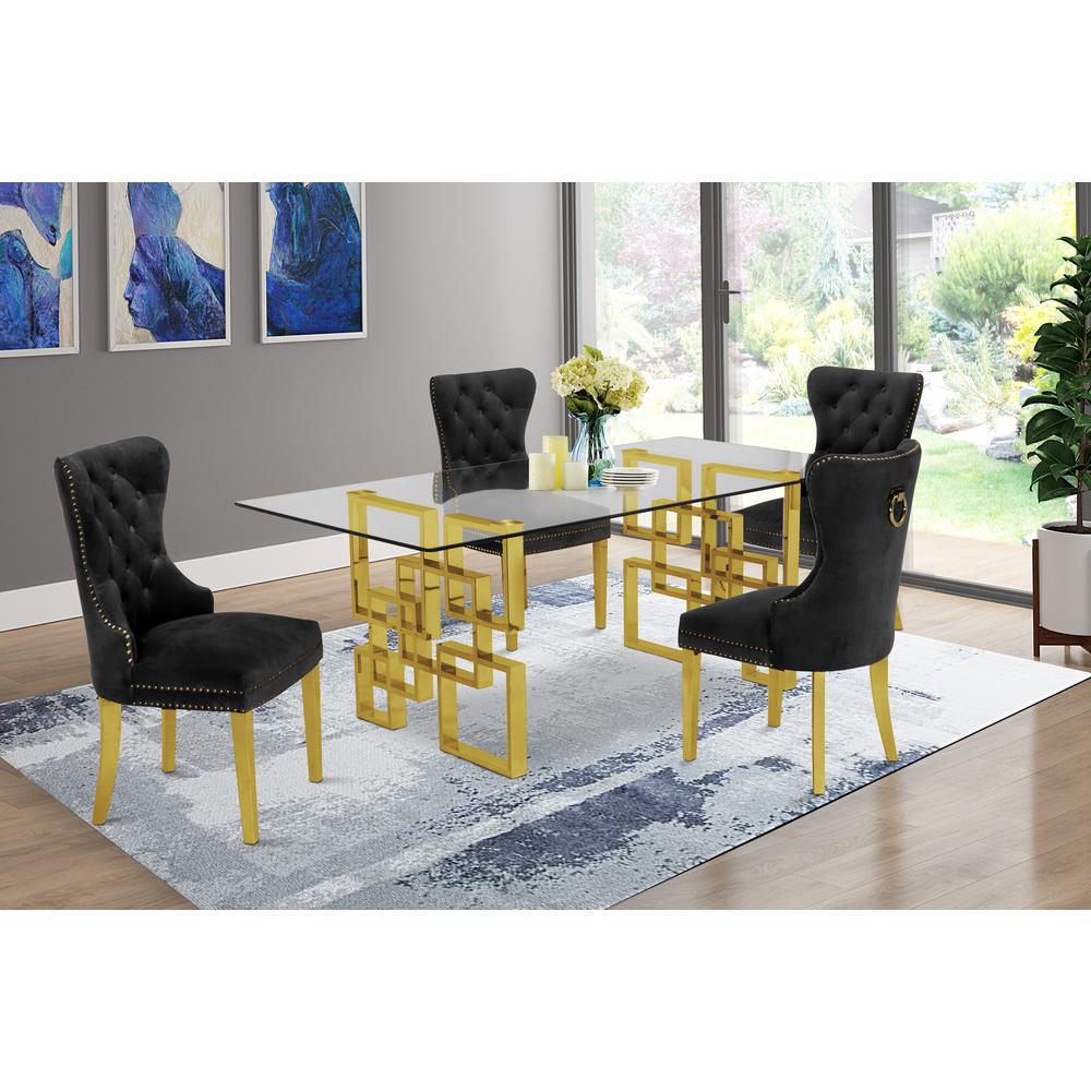 Classic 5 Piece Dining Set With Glass Table Top and Stainless Steel Legs, Black. Picture 1
