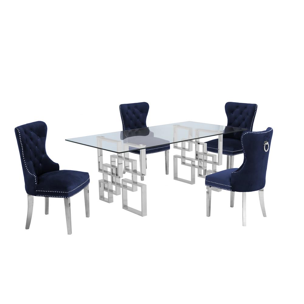 Stainless Steel 5 Piece Dining Set, Navy Velvet 547. Picture 3