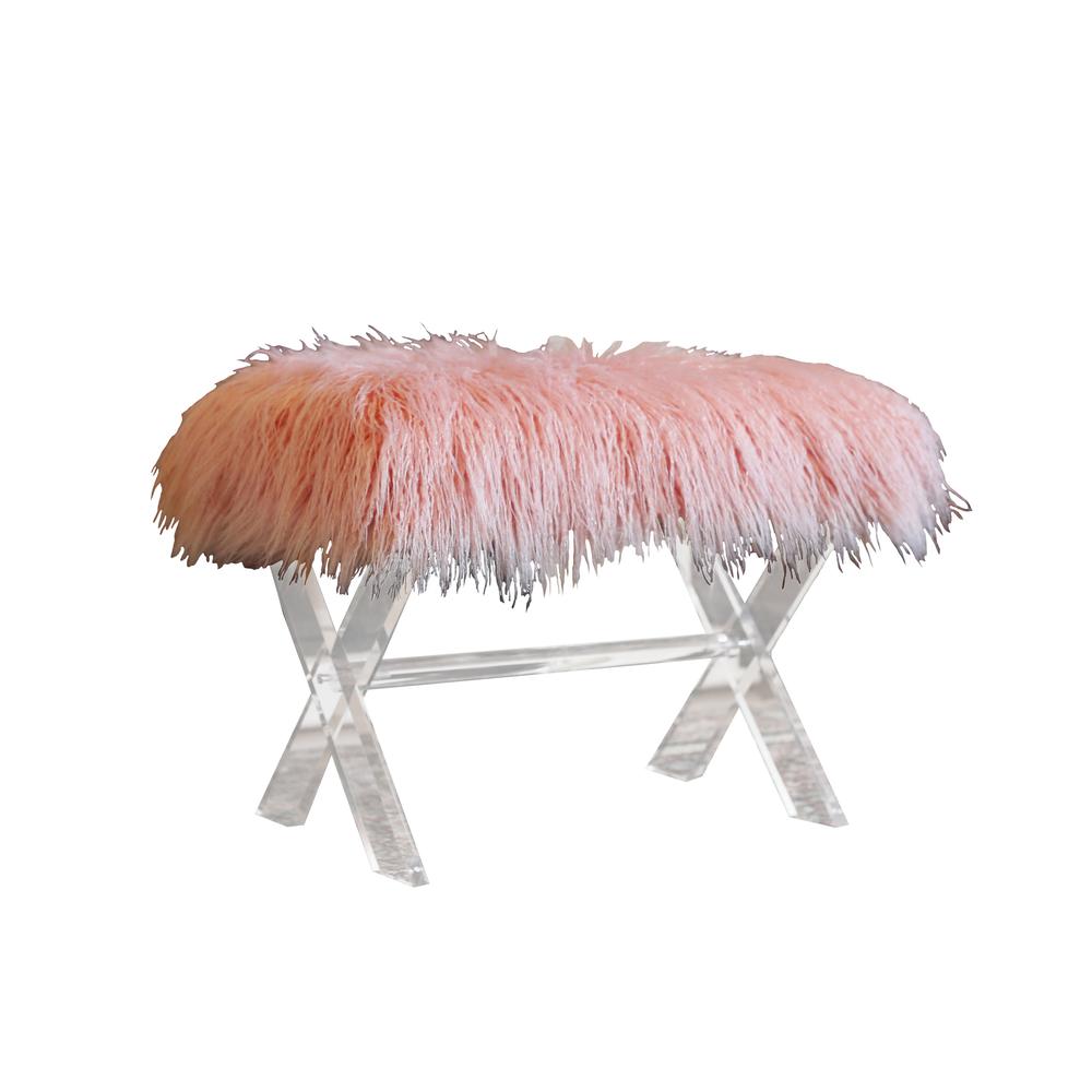 Fur bench/Ottoman with Acrylic Legs. 2 Colors to Choose: White or Pink. Picture 1